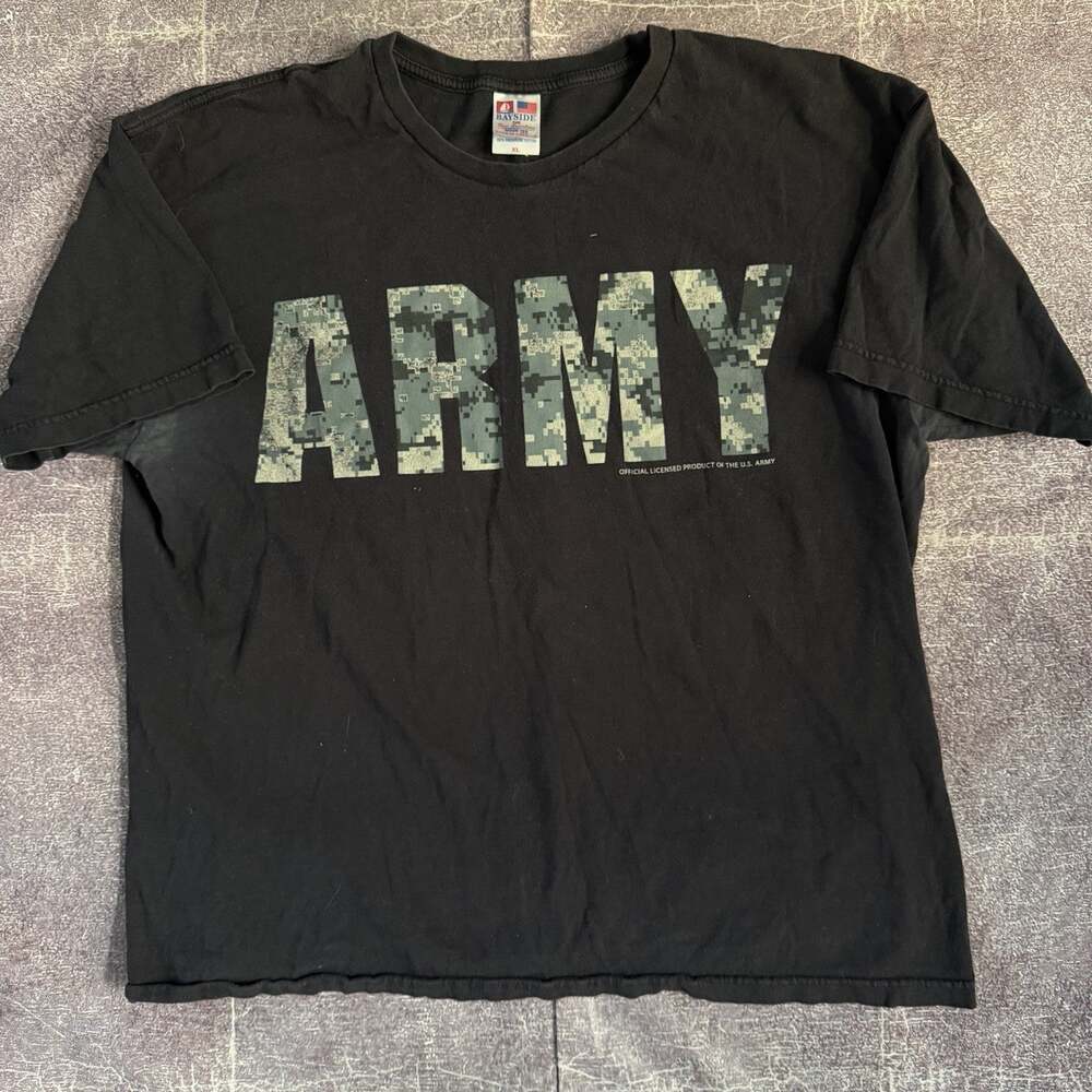Men's Vintage Y2K Bayside US Army Digi Camo Black Spell Out T Shirt Tee Sz XL